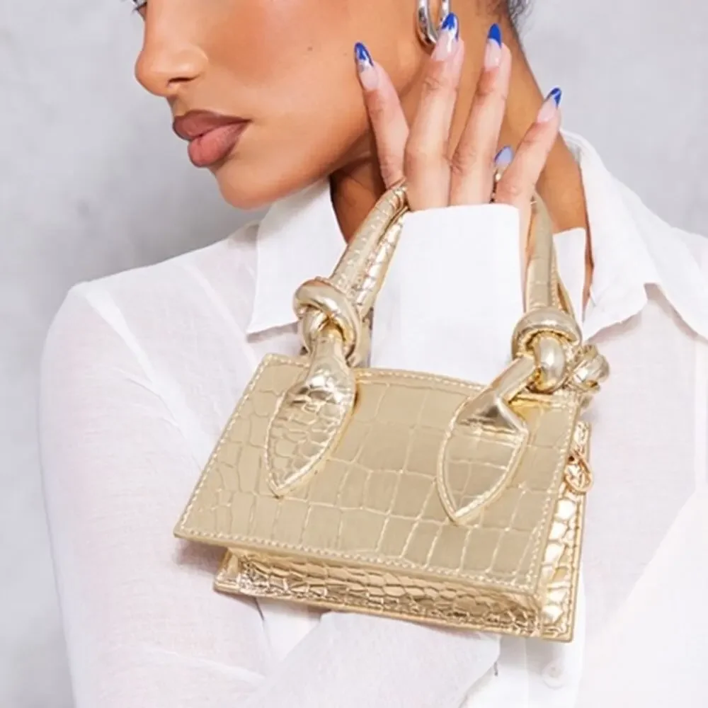 Gold Knot Handle Mini Grab Bag Purse - Picture 1 of 3